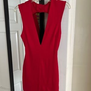 Red back less mini dress